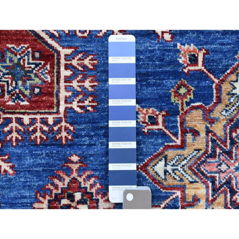 Shahbanu Rugs Super Kazak with Geometric Medallion Design Denim Blue